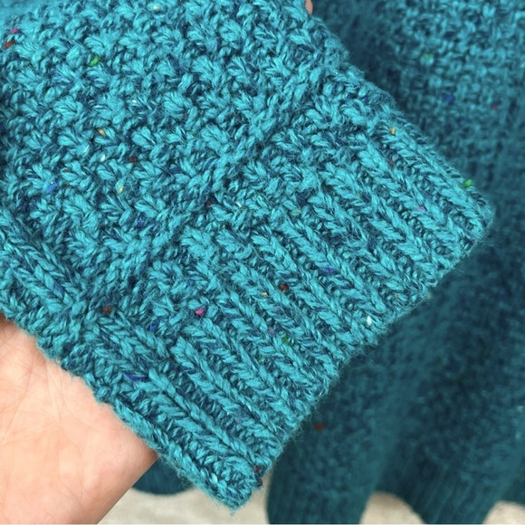 LANDS END Aqua Green Confetti Rag Sweater Wool Blend XL - Picture 3 of 15